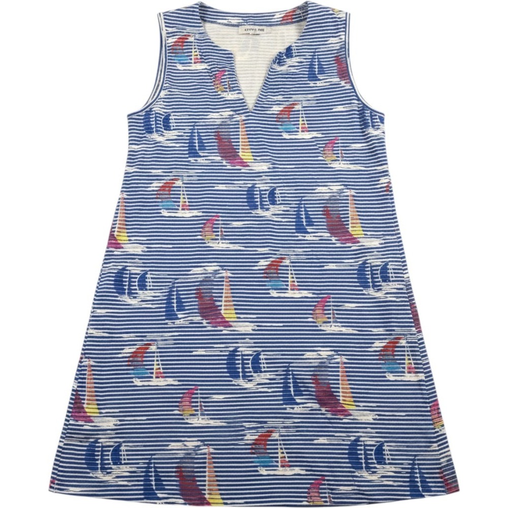 Lands End Swim Cover Up Womens M 10-12 Blue Sailboat Stripe GC V-Neck